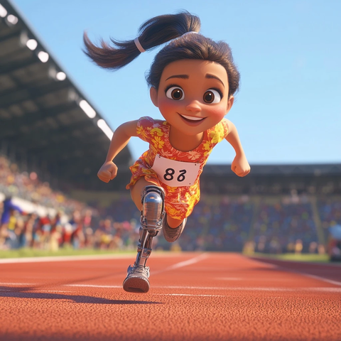 女孩跑步比赛装义肢