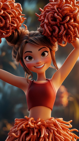 蠕虫啦啦队手拿啦啦球