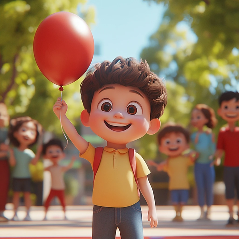 男孩与朋友玩红气球