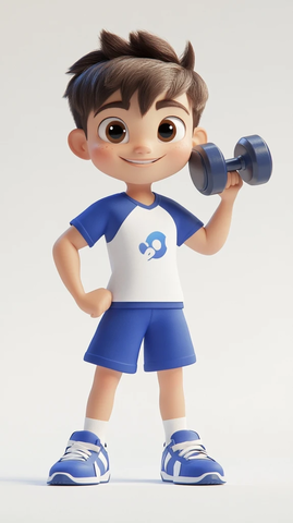 男孩蓝色运动短袖举哑铃