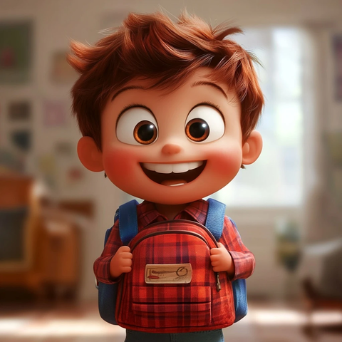 小孩上学背包笑脸插画