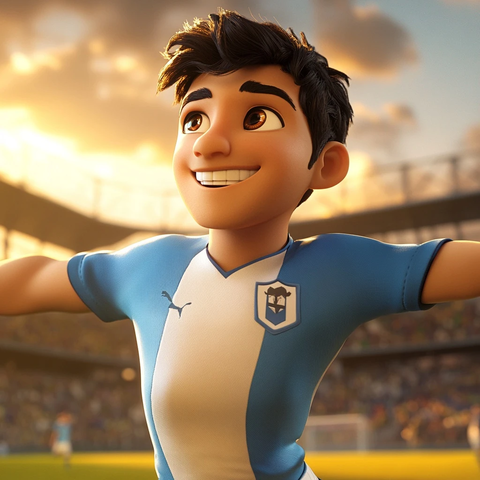 足球运动员蓝色球衣准备踢球