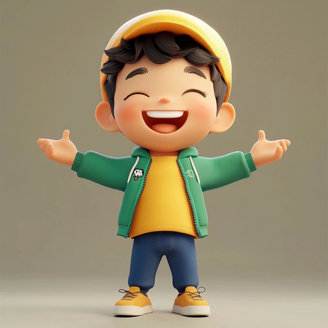 乐观幽默男孩团队合作卡通角色