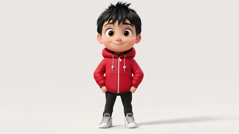 男孩红色夹克站立白背景