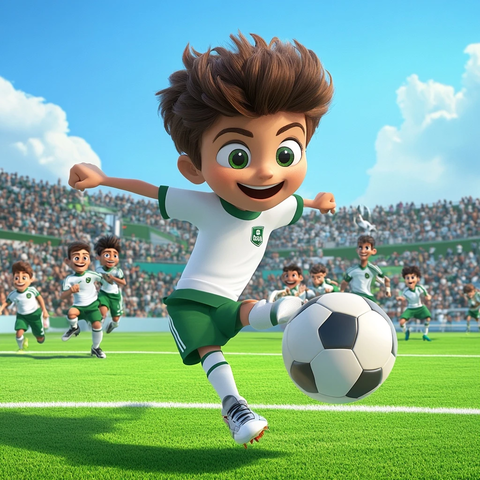 卡通男孩足球比赛踢球