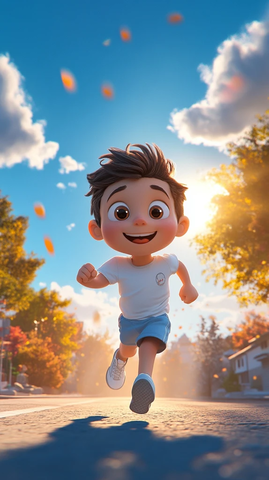 男孩跑步运动场景