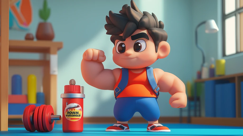 运动少年持蛋白粉罐卡通形象