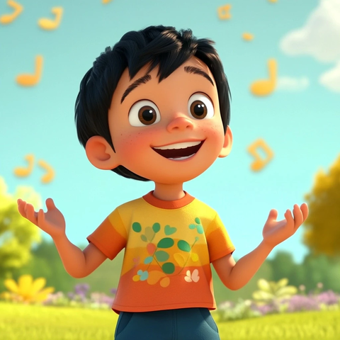 音乐花园里的快乐男孩