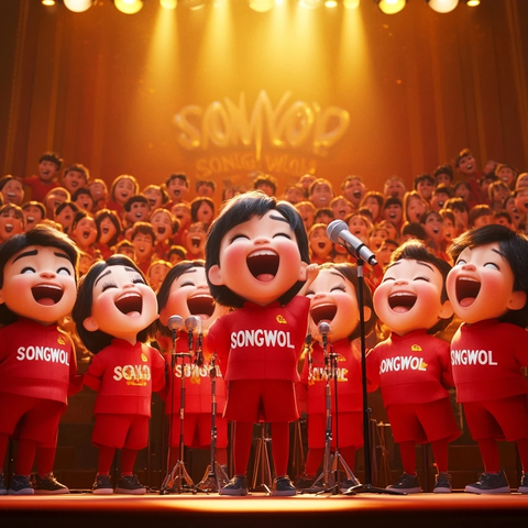 合唱团身穿红色制服齐声歌唱