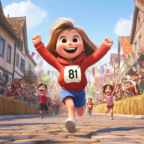 小女孩赛跑冲向终点