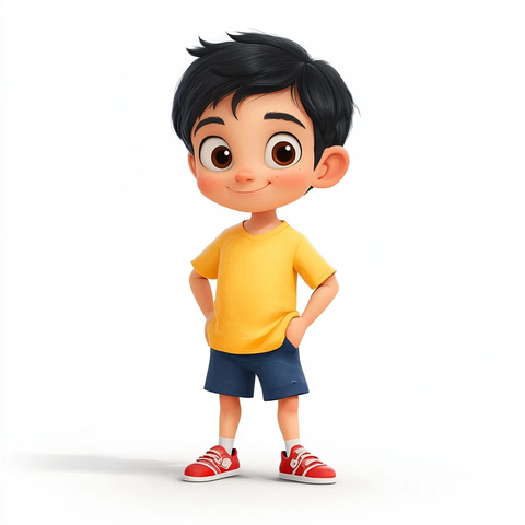 男孩黑色短发穿黄色恤