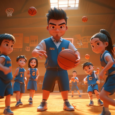 篮球教练指导学生训练场景