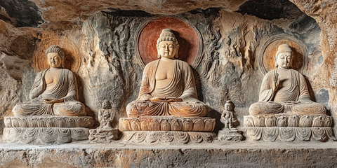 石窟内三尊大佛雕像