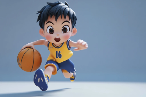 亚洲男孩篮球投篮动作