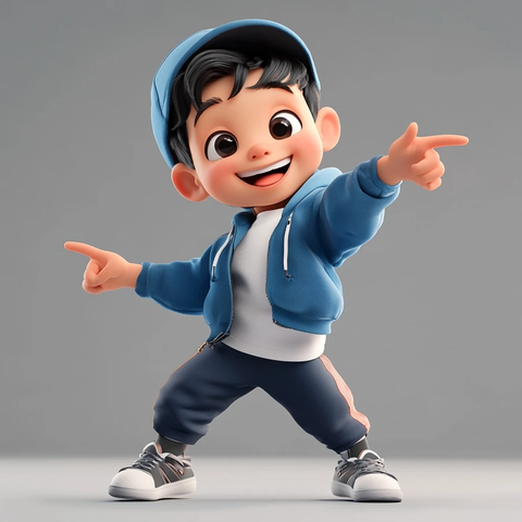 岁男孩蓝色服装跳街舞