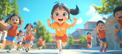 校园运动会女孩跑步比赛