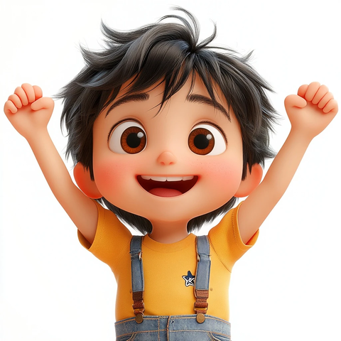 男孩微笑举手黄色衬衫