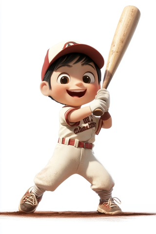 男孩挥棒击球卡通插画