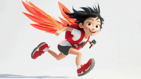 奔跑女孩红色救援背心红翼鞋