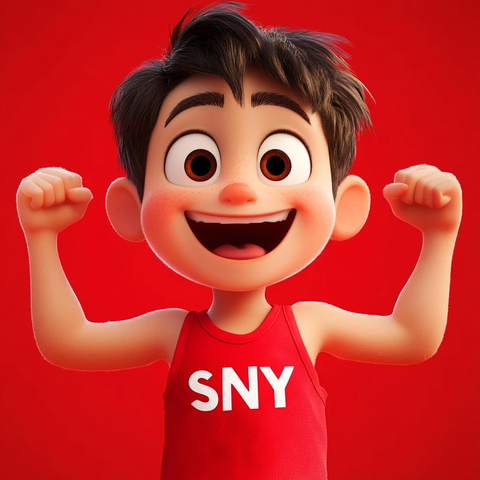 男孩穿红衣欢呼手势特写