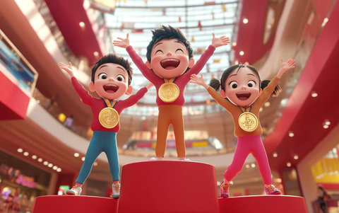 三人站领奖台庆祝