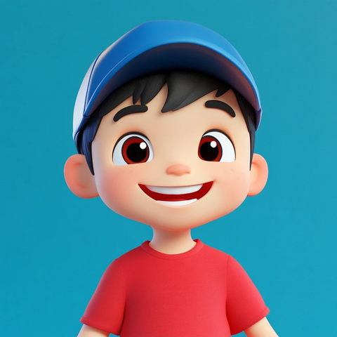 红衣蓝帽男孩欢笑场景