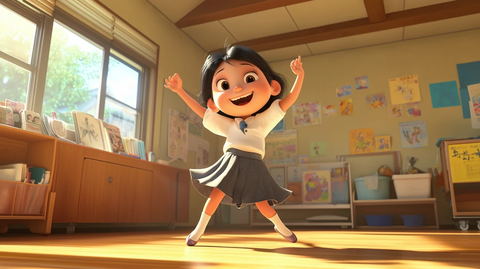 日本小学生跳舞卡通画面