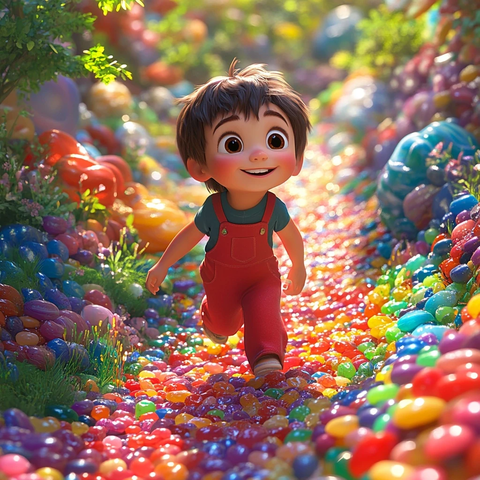 男孩跳跃糖果路径