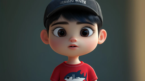 男孩维克多微笑着穿红色恤