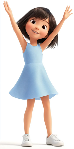 女孩挥手蓝裙白鞋