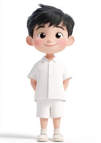中国男孩白衬衫微笑动画