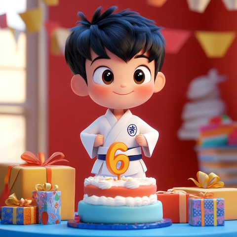 男孩生日蛋糕与跆拳道服