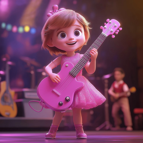 女孩粉色裙舞台吉他