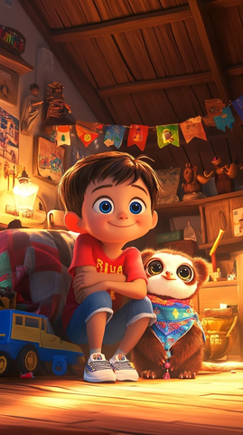 男孩拥抱家人与菲律宾纪念品