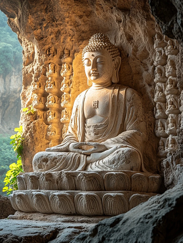 石窟内的大型佛像雕塑