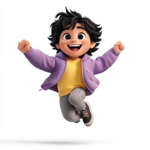 男孩跳跃穿紫色夹克