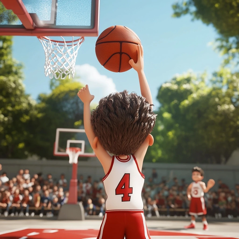 男孩篮球场投篮动态姿势