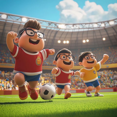 卡通角色足球比赛