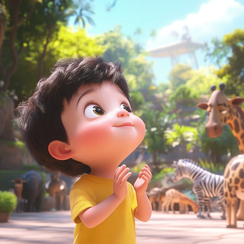 小男孩看天空与动物园