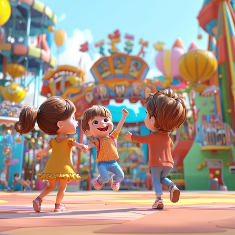 儿童乐园入口跳跃瞬间