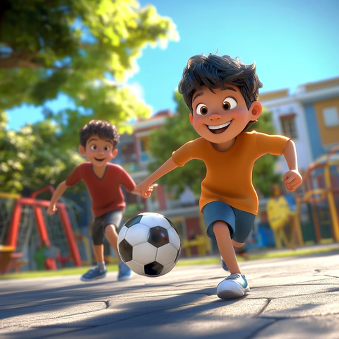 孩子们在操场踢足球