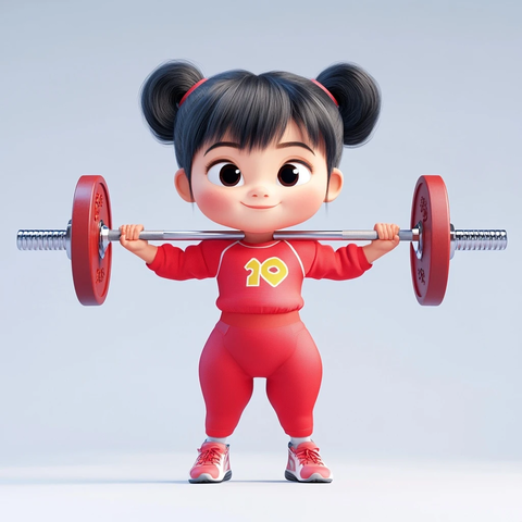 小女孩举重红色运动服