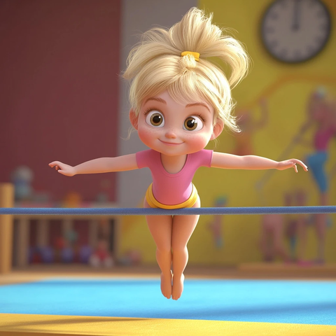 小女孩平衡木体操表演