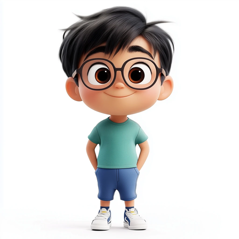 男孩穿绿色恤蓝色运动裤