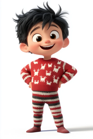 圣诞毛衣小男孩欢快跳跃