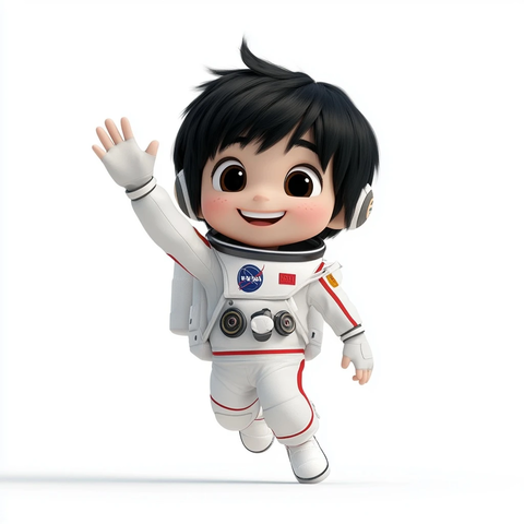 太空男孩微笑奔跑