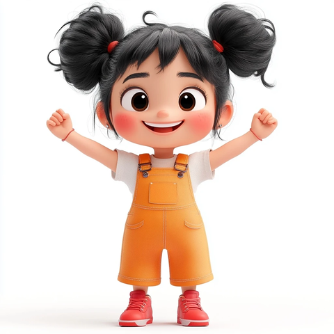 小女孩橙色背带裤红鞋