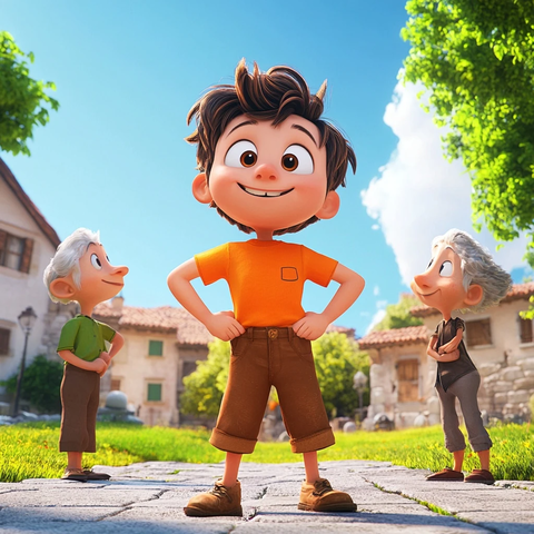 男孩微笑站立村民指责