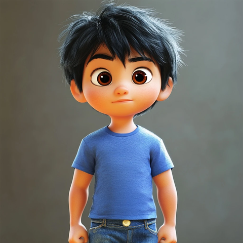 黑发男孩蓝衣牛仔裤