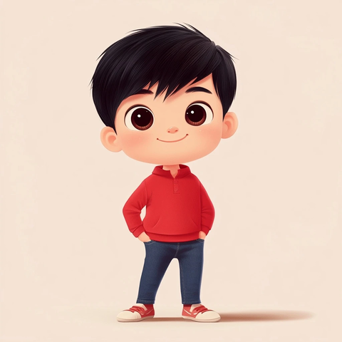 小男孩红色上衣牛仔裤